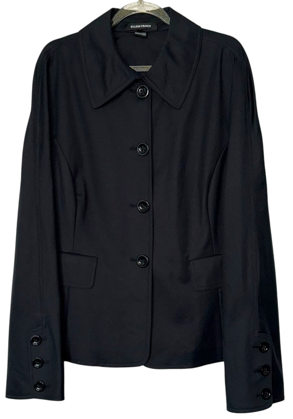 Ellen Tracy Lightweight Jacket Collared Button Front Fully Lined Size 10 Blac